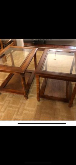 Matching Solid Wood Glass Top End Tables – Set of 2