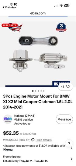3pcs engine motor mount for BMW X1,X2, Mini Cooper Clubman 1.5L,2.OL 2014-2021