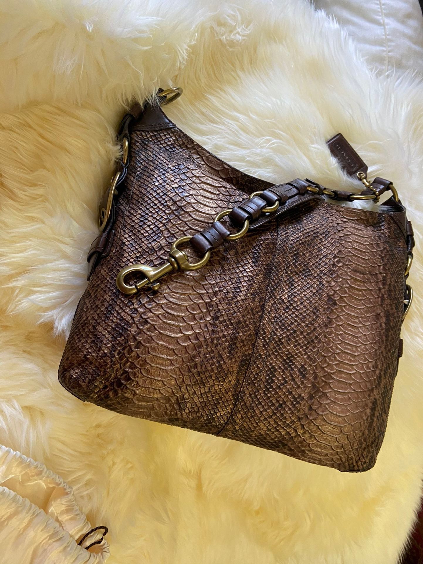 Coach Leather Embossed Snakeskin Handbag