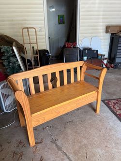 Wooden Storage Bench with Armrests