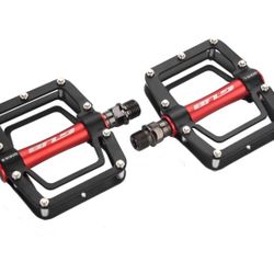 1 Pair Bicycle Pedal, Lightweight Aluminum Alloy Bike Flat Pedals for Mountain Road BMX MTB Fixie Bikes (Black + Red) Bicycles and Spare Parts