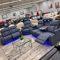 Modern power 3 piece reclining sofa and loveseat with chair