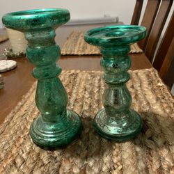 2 Graduated Mini Mercury Glass Candle Holders 