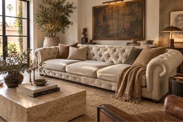 Oversized Tufted Chesterfield Sofa – 118” Cream Beige