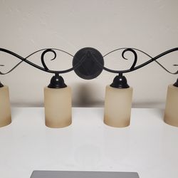 4-Light Vanity/Bathroom Light + Amber Frosted Glass Shades