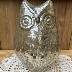 Silver Mercury Glass Beautiful Jumbo Light Up Owl With Timer