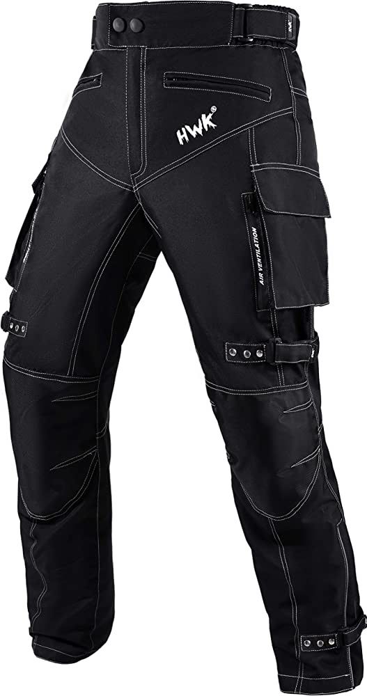 HWK Motorcycle Pants for Men with Water Resistant Cordura Textile Fabric  for Enduro Motocross Motorbike Riding & Impact Protection Armor, Dual Sport