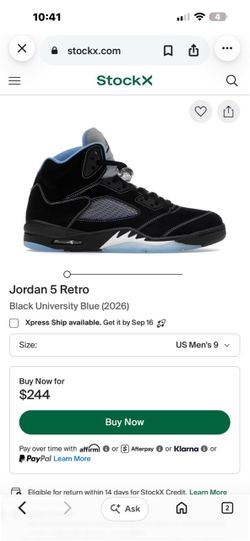Jordan 5 Retro Black University Blue brand new never worn