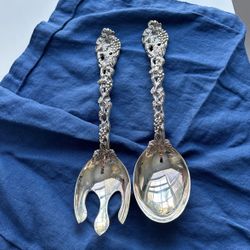 Serving Spoon & Fork Set Godinger Large Silver Plated Ornate Grapevine Handle