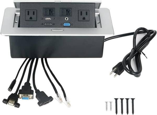 NEW Table Pop Up Outlet Power Strip Center countertop Socket Recessed Multimedia USB Network HDMI Connection Box Desktop Conference Desk Office Hotel