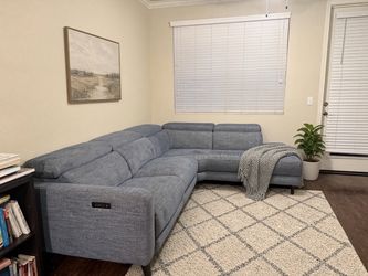 Living Spaces Blake Denim Power Reclining Sectional + Chaise - Like New