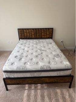 Queen Headboard, mattress, and frame