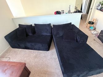 Black Corduroy Sectional Sofa with Chaise