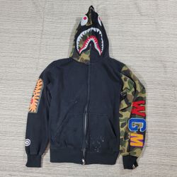 A Bathing Ape Shark Hoodie XS Black 1st Camo Tiger Full Zip WGM BAPE Streetwear