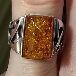 Lovely 🆕 Genuine Baltic Amber Sterling Silver Ring! 💍💛
