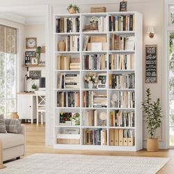   86" H Triple Wide Bookshelf and Bookcase, 7 Tier Tall Bookshelf with Storage, Large Bookcase with 21 Open Display Storage Shelves, Wood Boo