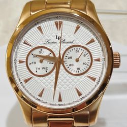 Lucien Piccard STELLAR Men's Wrist Watch Day Date Sub-Dials Rose Gold Pink *Please Read Description*