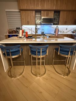 Blue bar stools Set of 3 kitchen stools from El Dorado