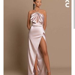 Halter Prom/wedding Dress Pink Satin SIZE 4