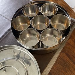 Stainless Steel 9” Diameter Spice /herbs Container With 7 Bowls  