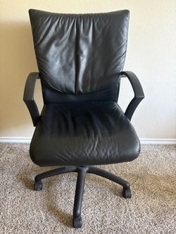 Black Leather Office Chair with Armrests