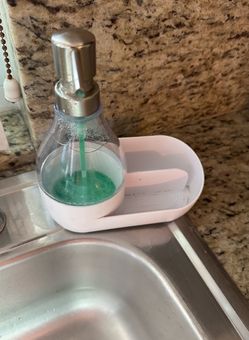 All In One Dish Soap Dispenser With Two Sponge Holders -7 1/2” T Attached Tray