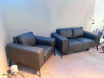 Gray leather couch set
