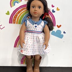 OUR GENERATION 18 INCH DOLL - long Brown wavy hair and Brown eyes
