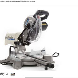 Shopmaster 15 Amp 10 in. Sliding Compound Miter Saw with Shadow Line Cut Guide new in box retail $265 here only $200 no tax new in box we take visa de