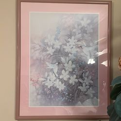Large Baby Pink Hummingbird Painting
