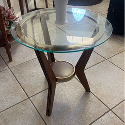 2 Solid Wood With Glass End Tables 