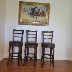  Wood Swivel Bar Stools In Good Condition 