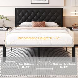 New Queen Size Metal Platform Bed Frame with Button Tufted