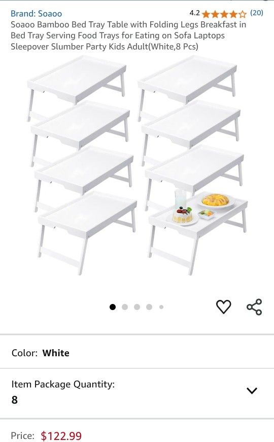 Soaoo Bamboo Bed Tray Table with Folding Legs Breakfast in Bed Tray Serving Food Trays for Eating on Sofa Laptops Sleepover Slumber Party Kids Adult(W
