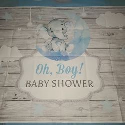Blue Elephant Baby Boy Shower Banner 5x3ft
