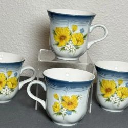 Mikasa County Club CA 503 Daisy Flower Tea/Coffee Cup Set of 4