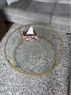 Wayfair 36” Round Glass Coffee Table with Gold Metal Frame – Excellent Condition