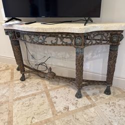 Vintage Maitland Smith Bronze And Metal Console Table With Stone-Top - 78” x 20” x 38”  - Excellent Condition- Retail: $4400