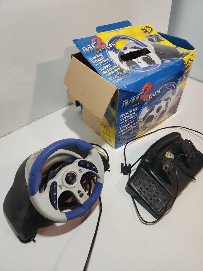 Playstation 2 PS2 Mad Catz MC2 MicroCon Racing Wheel with Pedals & Box RARE