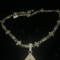 18 k Gold Plated Cross/ Eye Chain & Pyramid Pendant 