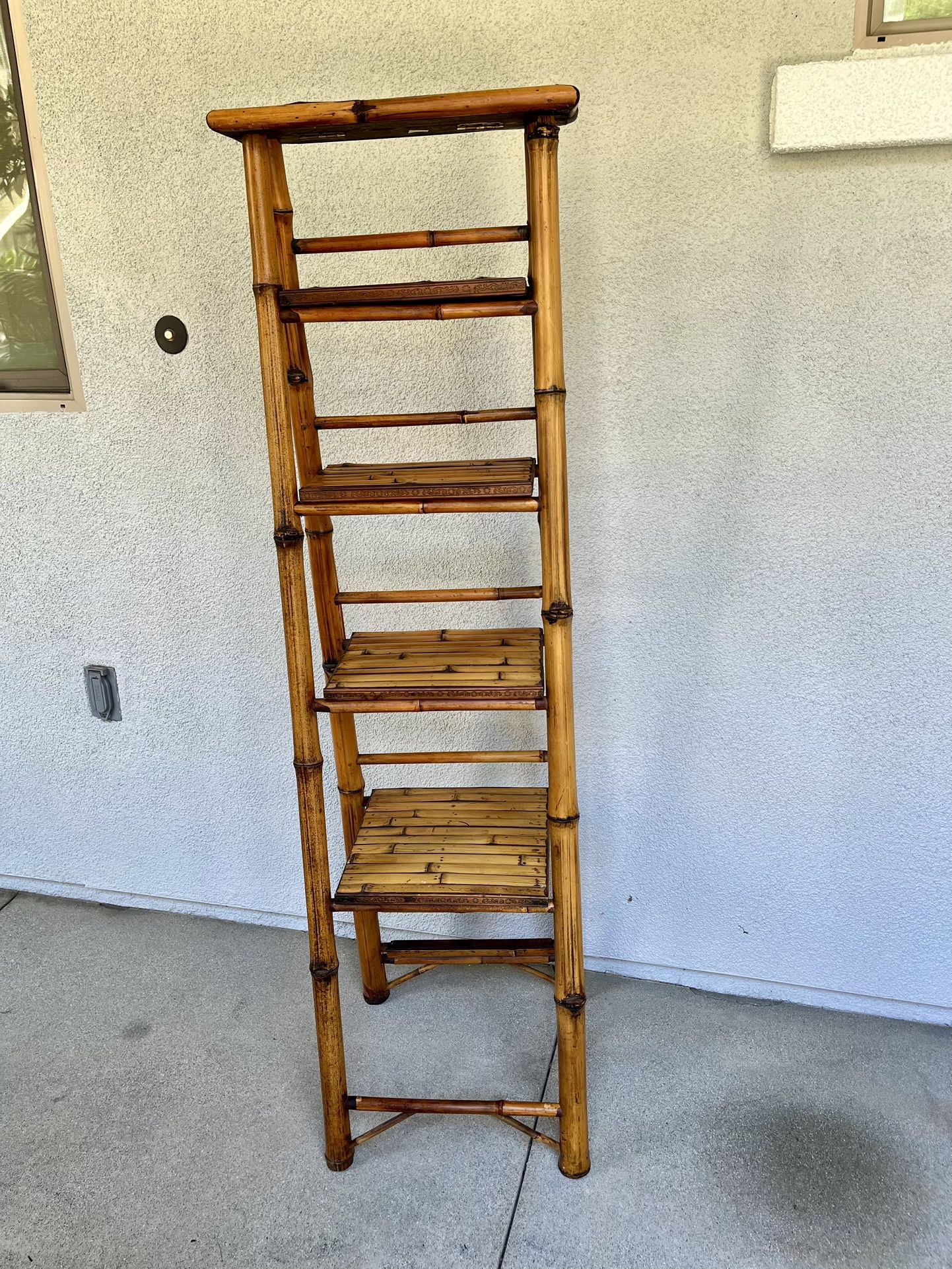 Vintage Bamboo Folding Ladder Shelf