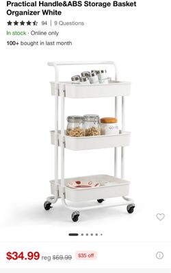 New in box storage organizer rolling cart with push handle