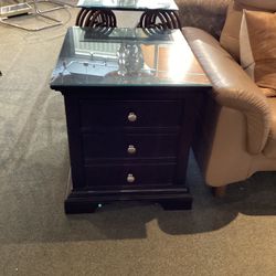 Rosewood End Table W/ 3 Drawers & Glass Top  SKU  29BZER