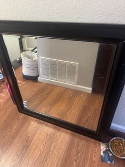 Large Square Wall Mirror Dark Wood Frame
