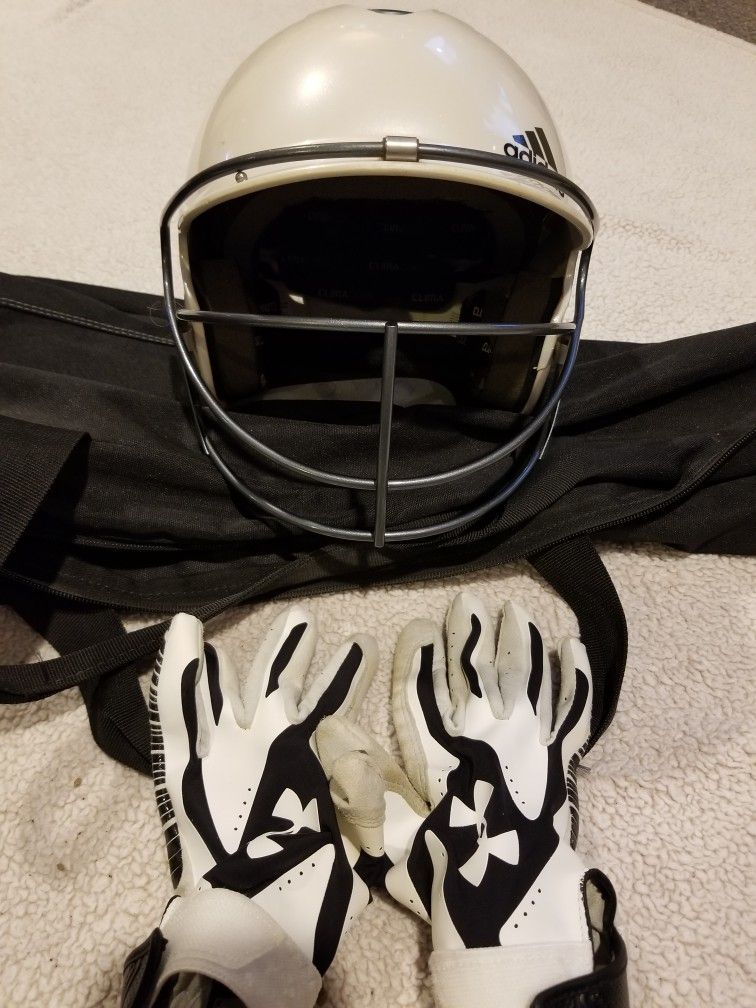 GIRL SOFTBALL GEAR(batting Helmet,gloves,cleats,bag)