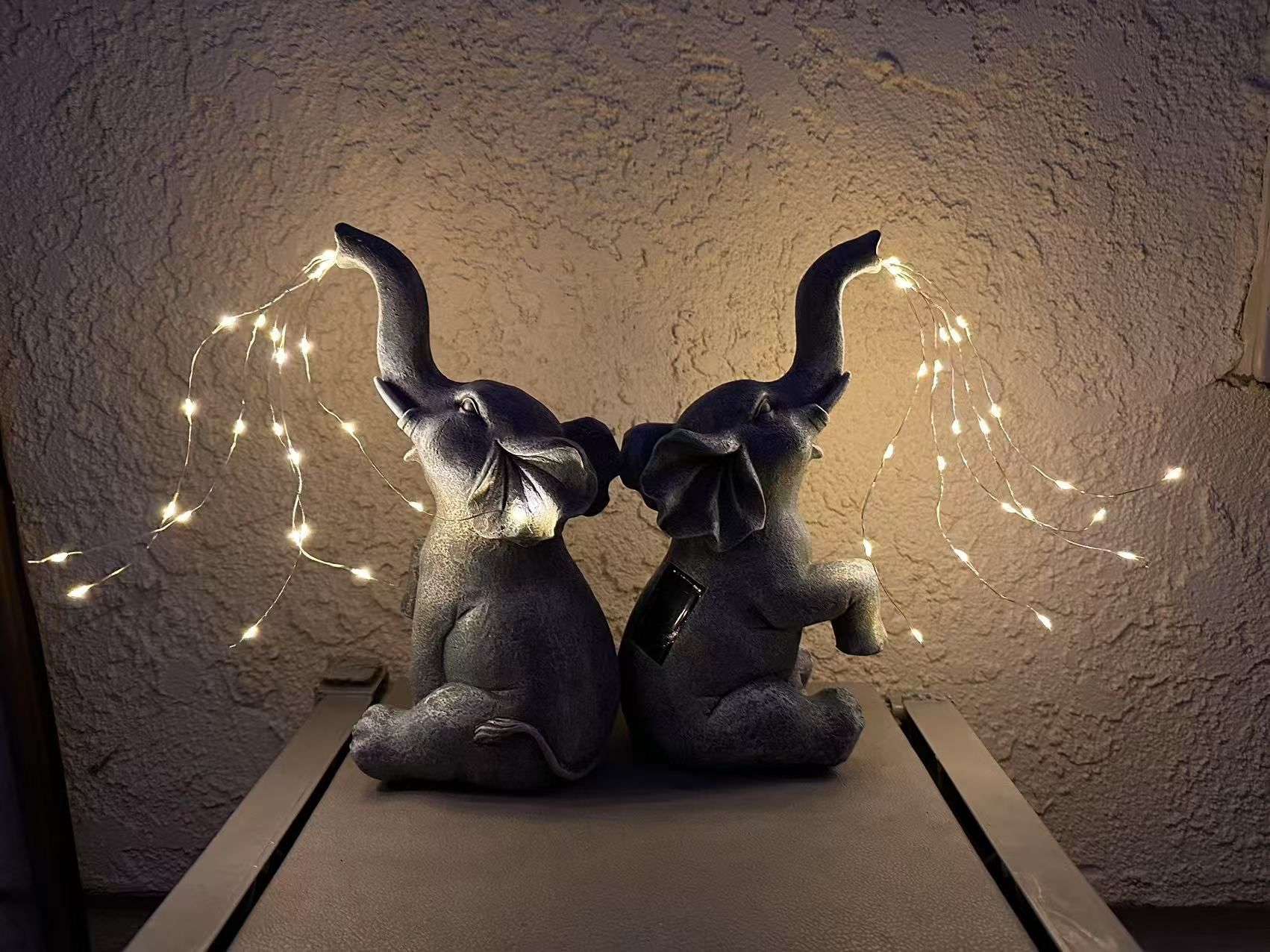 2-Packs Solar Garden Decor WateringElephant Statues Outdoor, ElephantOrnament for Balcony, Garden, 