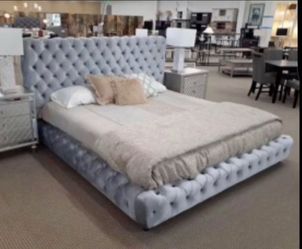 King Size Bed Frame in Gray Velvet