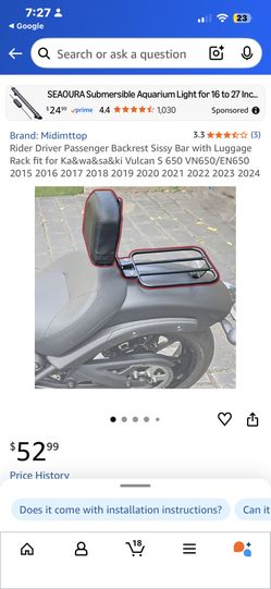 Driver Passenger Backrest Sissy Bar with Luggage Rack fit