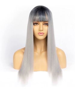 24 Inch Fashion Style Long Straight Synthetic Wigs with Bangs for Women
