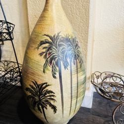 Hand-painted ceramic Bellagio palm tree vase